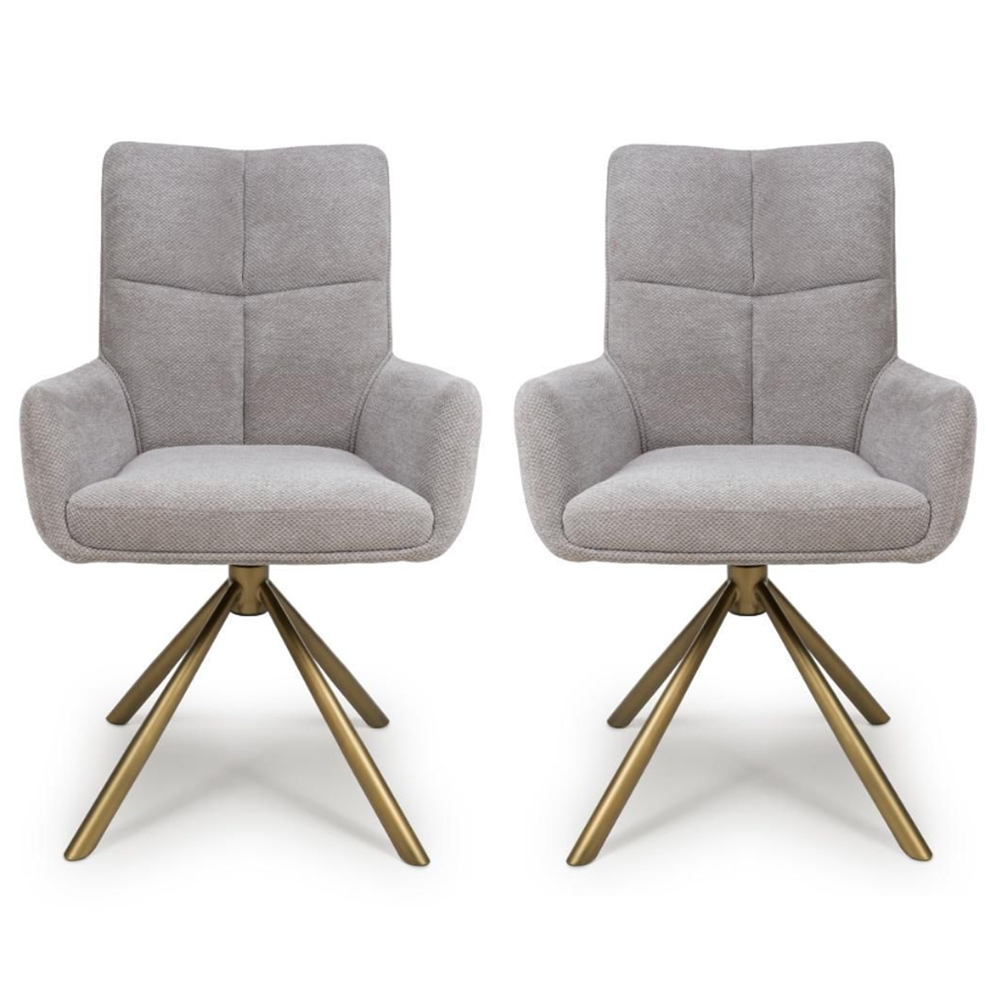 Cavino Pewter Fabric Dining Chairs With Bronze Legs In Pair