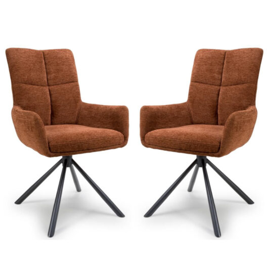 Cavino Rust Fabric Dining Chairs With Black Legs In Pair