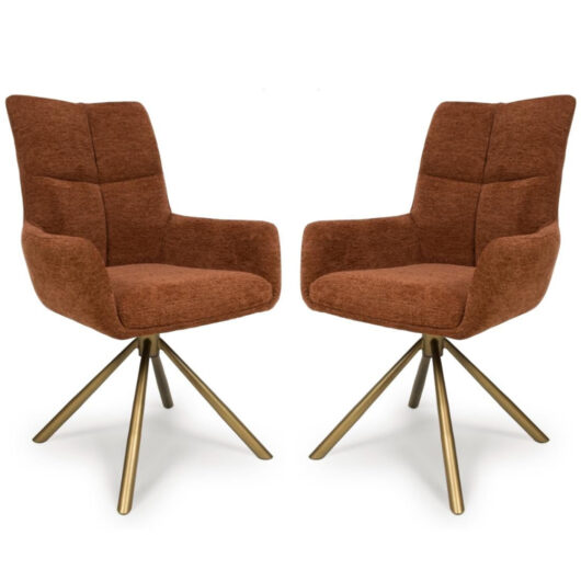 Cavino Rust Fabric Dining Chairs With Bronze Legs In Pair