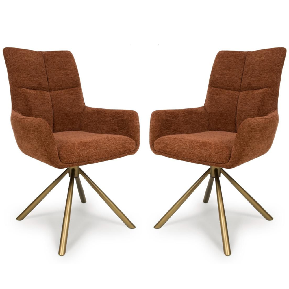 Cavino Rust Fabric Dining Chairs With Bronze Legs In Pair