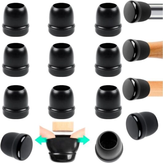 Chair Leg Covers, 16 Small Black Silicone Floor Protectors for Chair Legs, 20-28mm Chair Glides for Carpets, Teflon Sliders and Thermoplastic