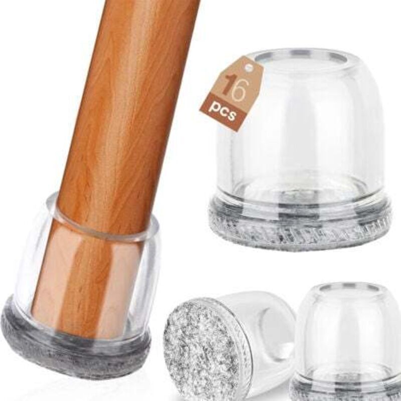 Chair Leg Protectors, Transparent Chair Caps, Chair Pads with Felt, Floor Pads for Hardwood and Tile Floors, 16pcs