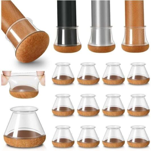 Chair leg protectors, set of 16, transparent silicone floor protectors with felt lining, silent tips, diameter 18-25 mm
