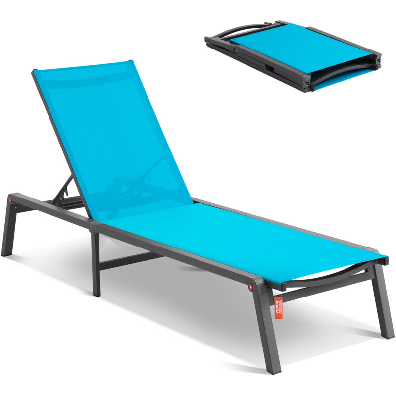 Chaise Lounge Chair Outdoor, Aluminum Patio Lounge Chair with Adjustable 5-Position, Folding Pool Lounge Chair Recliner and Full Flat Tanning Chair