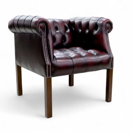 Chesterfield Devon Tub Chair Buttoned Seat Antique Oxblood Leather