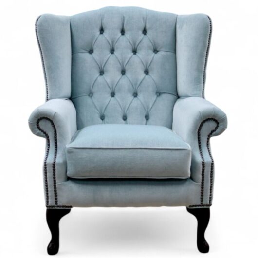 Chesterfield Mallory High Back Wing Chair Duck Egg Blue Fabric