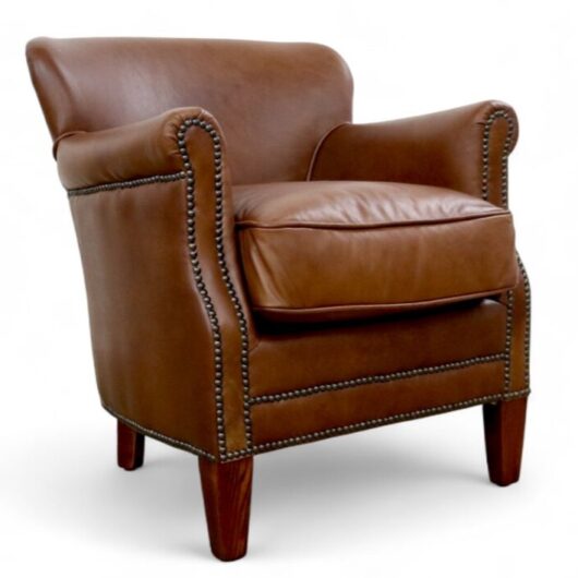 Chocolate Brown Leather Club Chair With Nailhead Trim