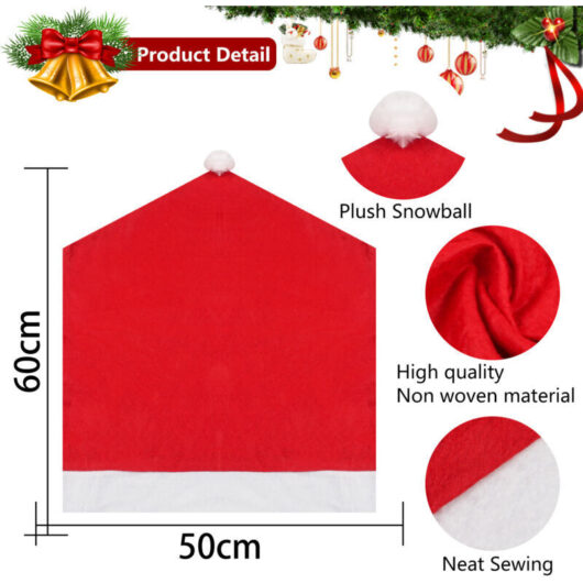 Christmas Felt Chair Covers 48x60 cm - Set of 4 Hat-Shaped Chair Covers, Festive Decoration for Dining Room, Hotel or Restaurant