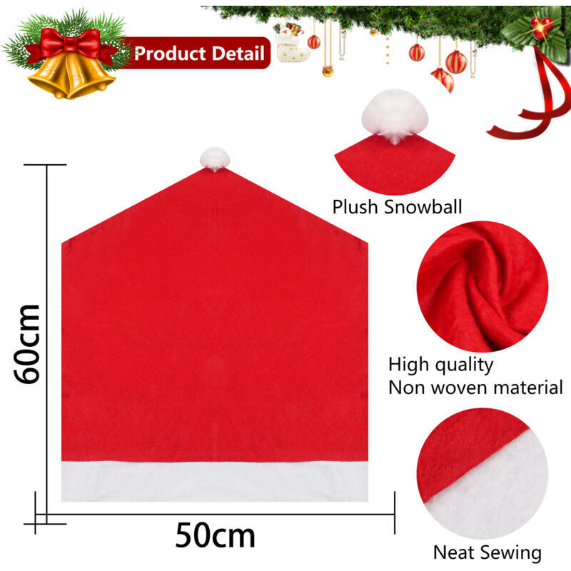 Christmas Felt Chair Covers 48x60 cm - Set of 4 Hat-Shaped Chair Covers, Festive Decoration for Dining Room, Hotel or Restaurant