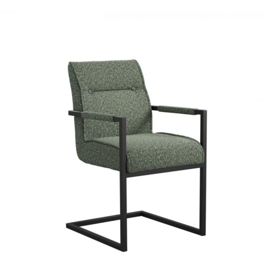 Cleaver Dining Arms Chair (Pack of 2) - Tweed/Metal - L61.5 x W53.5 x H91.5 cm - Desert Sage/Black - Partially Assembled