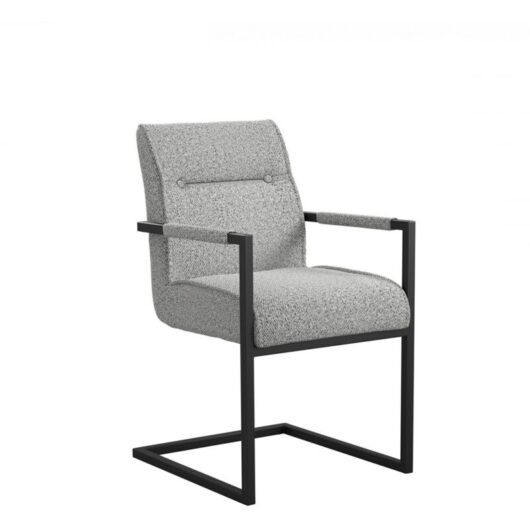 Cleaver Dining Arms Chair (Pack of 2) - Tweed/Metal - L61.5 x W53.5 x H91.5 cm - Smoked Pearl/Black - Partially Assembled