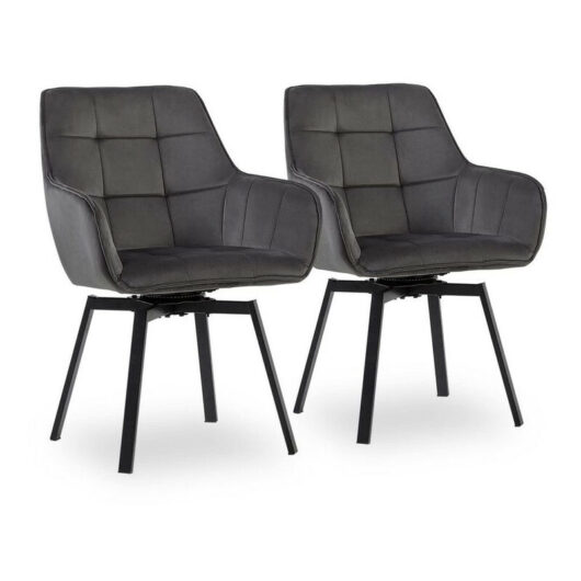 Clipop - Dining Chair 2X Velvet Padded Seat 360°Swivel Armchair with Backrest and Metal Legs, Grey
