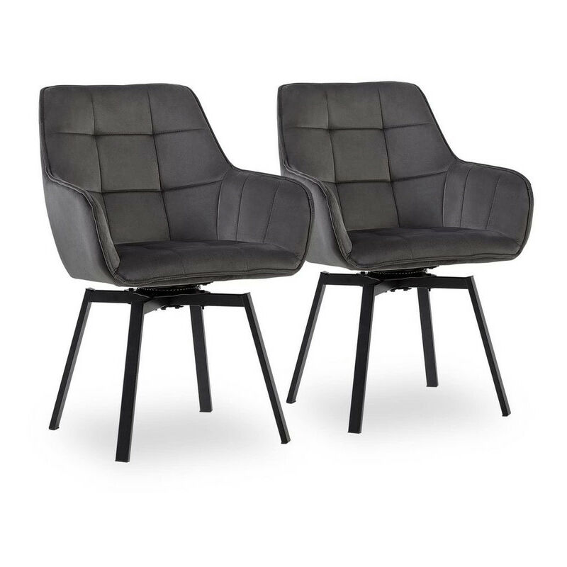 Clipop - Dining Chair 2X Velvet Padded Seat 360°Swivel Armchair with Backrest and Metal Legs, Grey