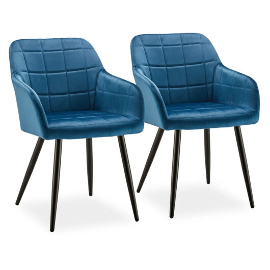 Clipop - Dining Chairs 2X Velvet Upholstered Kitchen Counter Chair, Blue