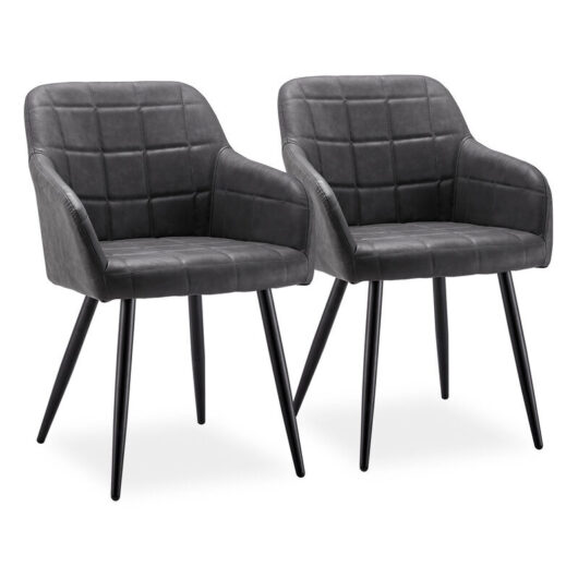 Clipop - Dining Chairs 2x Faux Leather Kitchen Leisure Chairs Lounge Reception Chairs for Home Office Furniture Dark Grey