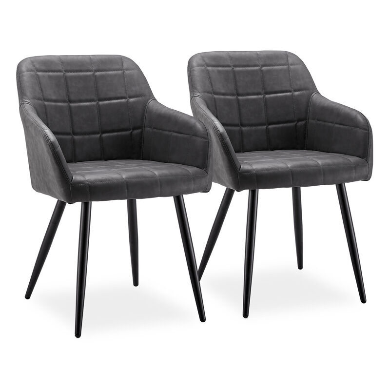 Clipop - Dining Chairs 2x Faux Leather Kitchen Leisure Chairs Lounge Reception Chairs for Home Office Furniture Dark Grey