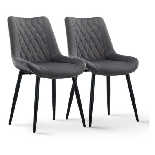 Clipop - Dining Chairs 2x Vintage Velvet Upholstered Kitchen Chairs Reception Chairs with Backrest Grey