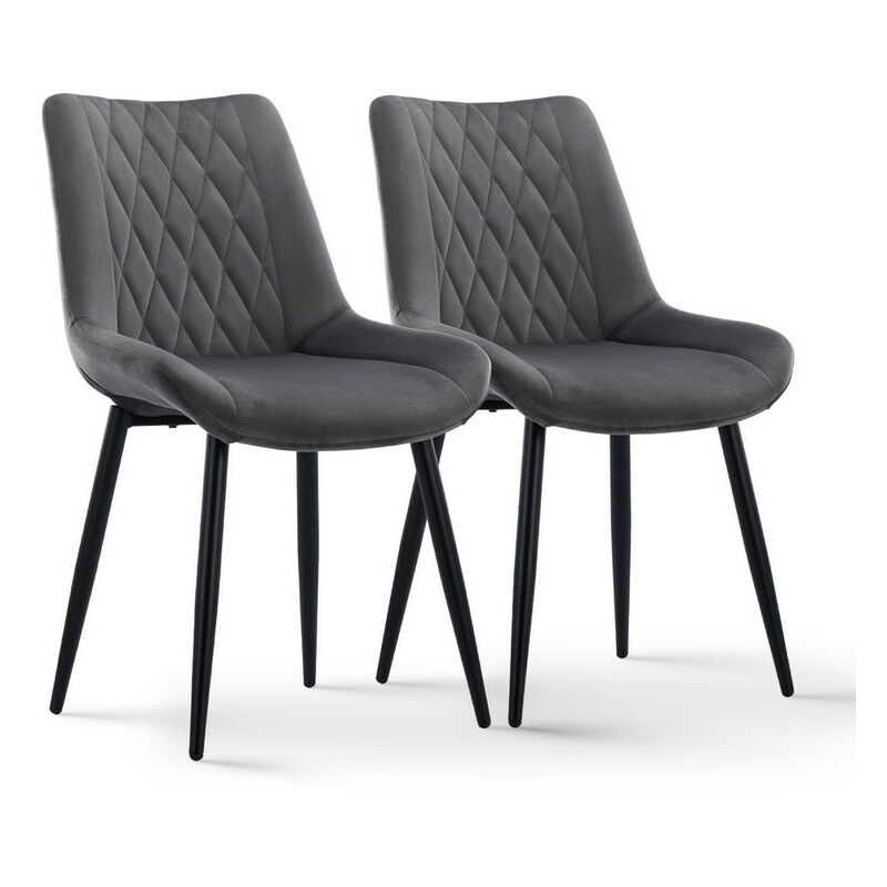 Clipop - Dining Chairs 2x Vintage Velvet Upholstered Kitchen Chairs Reception Chairs with Backrest Grey