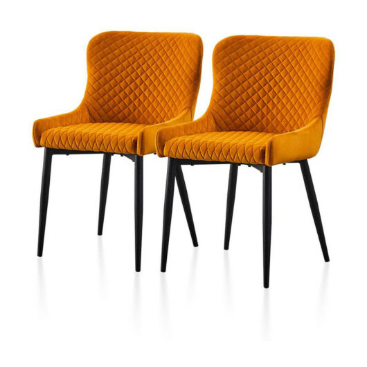 Clipop - Velvet Dining Chairs,2x Upholstered Kitchen Leisure Chairs with Metal Legs Accent Chair, Orange