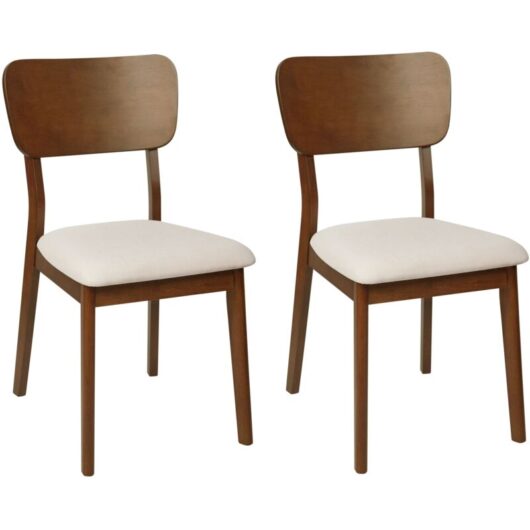 Comfortable Set of 2 Dining Chairs Upholstered Seat Dark Wood Light Beige Minier