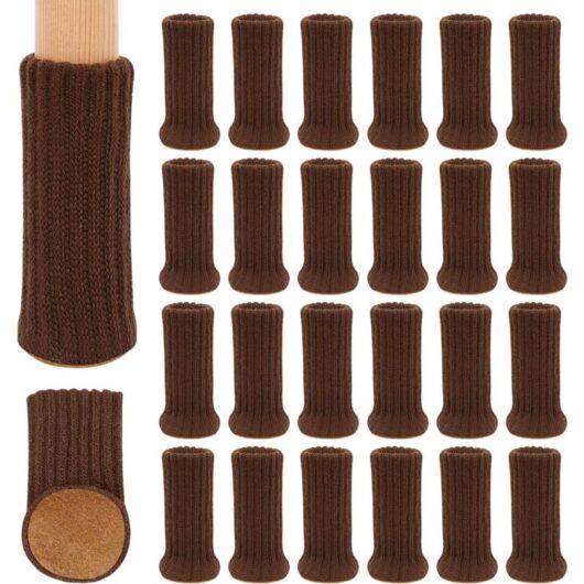 Csparkv - 24 Pieces Knitted Chair Leg Socks for Chair Leg Protectors, Furniture Leg Caps, Easy to Move and Reduce Noise, 2.5-5cm Diameter Brown