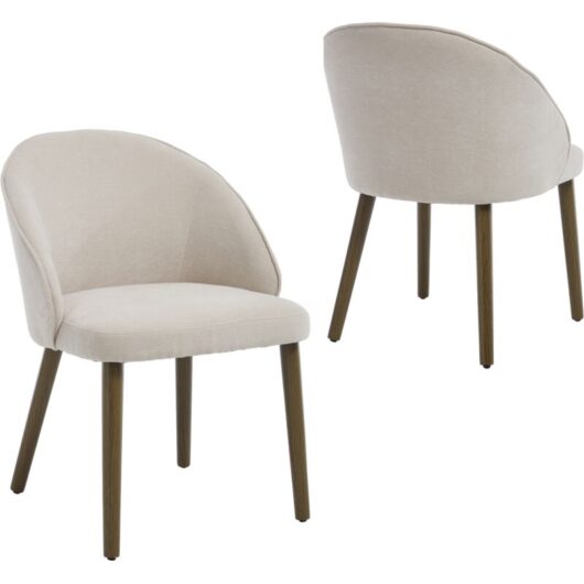 DAYALANE Dining Chairs 2Pcs in Chenille Padded Retro Rustic Chairs Vintage Kitchen Chairs with Wood Legs for Living Room Restaurant, Beige