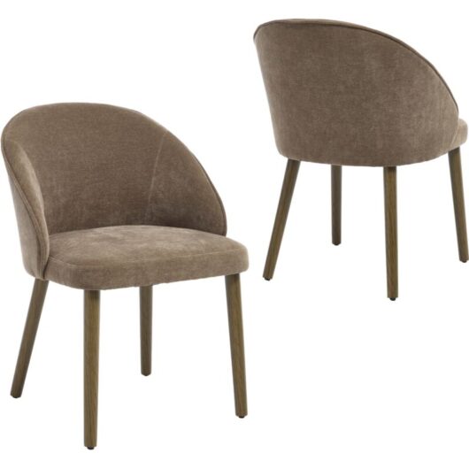 DAYALANE Dining Chairs 2Pcs in Chenille Padded Retro Rustic Chairs Vintage Kitchen Chairs with Wood Legs for Living Room Restaurant, Brown