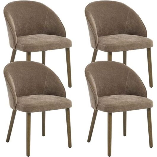 DAYALANE Dining Chairs 4Pcs in Chenille Padded Retro Rustic Chairs Vintage Kitchen Chairs with Wood Legs for Living Room Restaurant, Brown