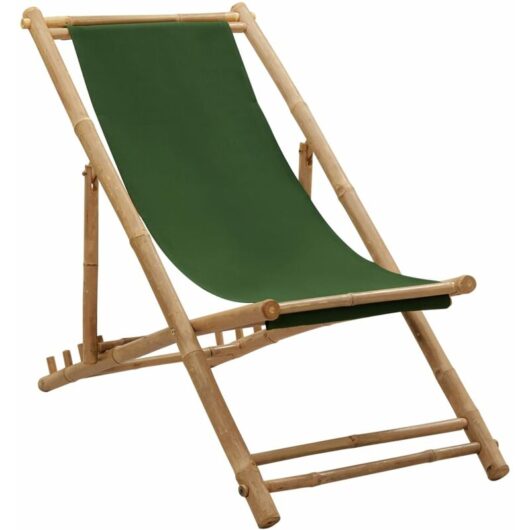 Deck Chair Bamboo and Canvas Green vidaXL