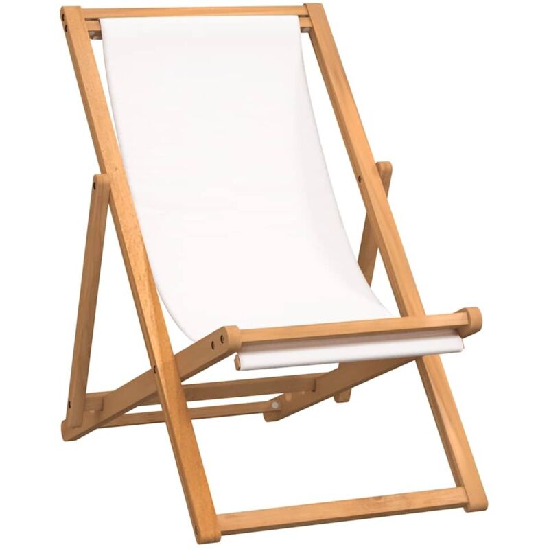 Deck Chair Teak 56x105x96 cm Cream vidaXL