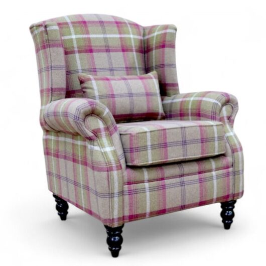 Denbigh Wing Chair Fireside High Back Armchair Balmoral Heather Tartan