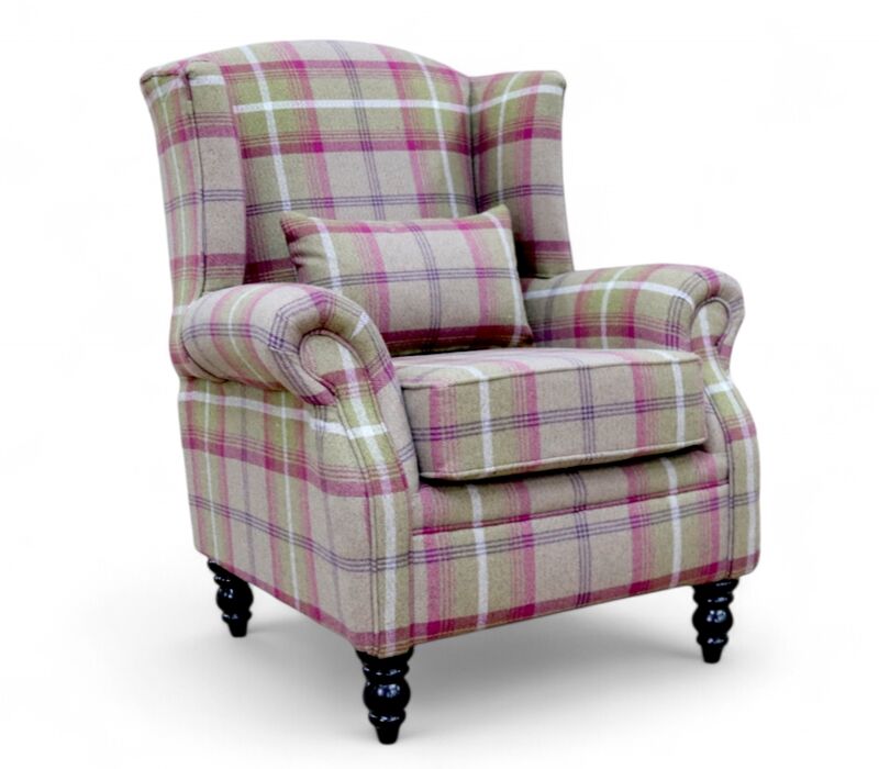 Denbigh Wing Chair Fireside High Back Armchair Balmoral Heather Tartan