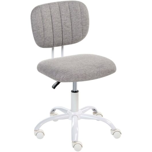 Desk Chair Light Grey Fabric Upholstery Iron Frame Swivel Adjustable Height Armless Home Office Kids Room BUBBLY