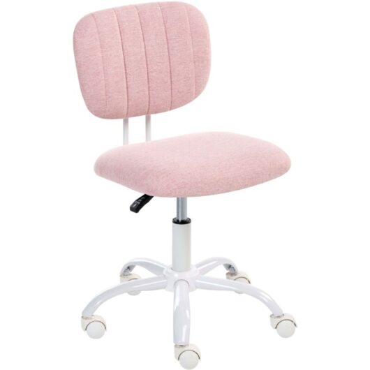 Desk Chair Pink Fabric Upholstery Iron Frame Swivel Adjustable Height Armless Home Office Kids Room BUBBLY