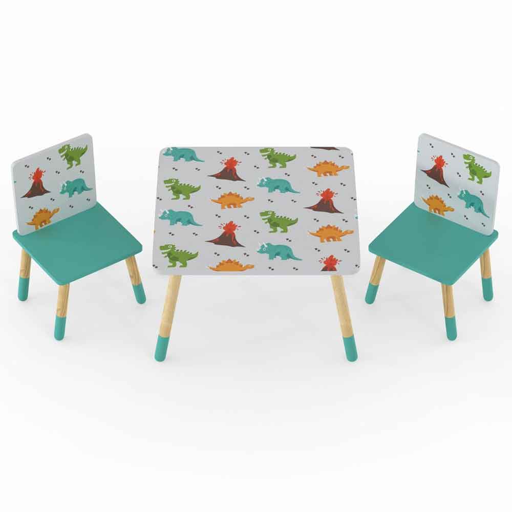 Dickson Wooden Dinosaur Pattern Table And 2 Chairs In Multicolour