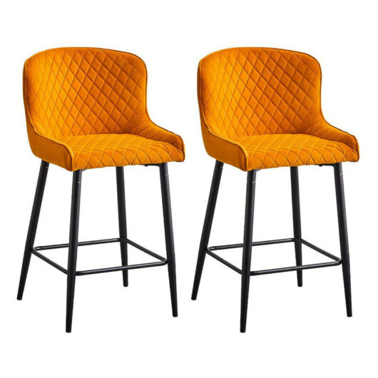 Dining Chair, 2X Velvet Upholstered Kitchen Leisure Chairs Soft Padded Accent Chair,Orange
