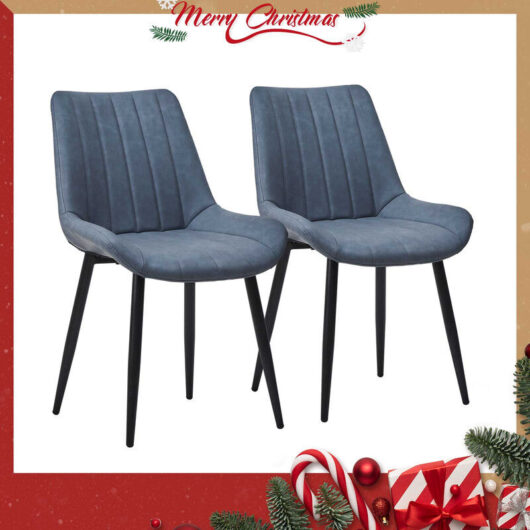 Dining Chair 2x Casual Lobby Chair with Metal Legs Dining Room Home Use Faux Leather Kitchen Counter Chairs Office Dining Room Grey Blue