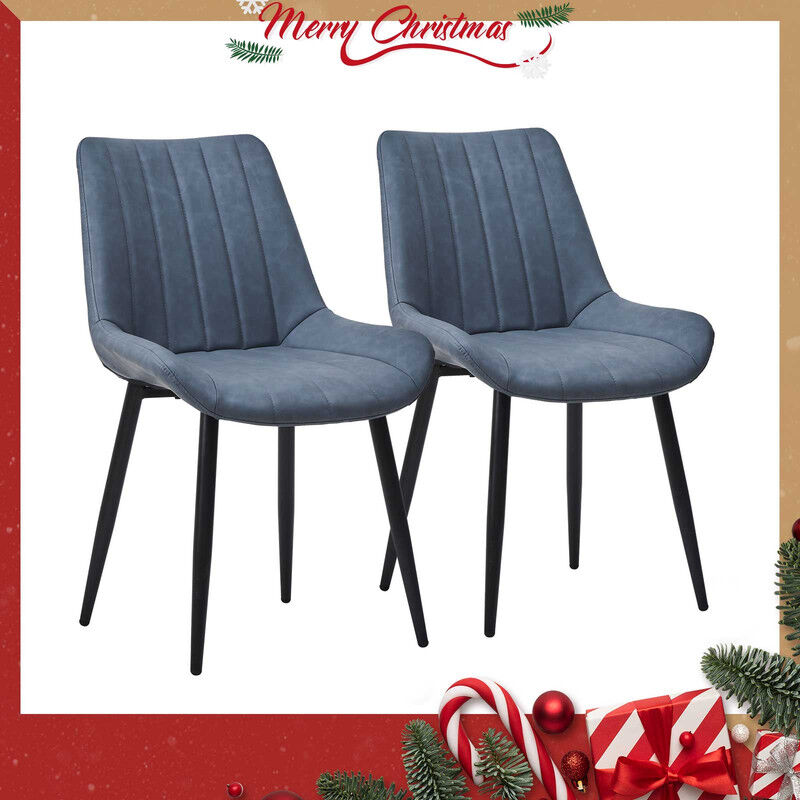 Dining Chair 2x Casual Lobby Chair with Metal Legs Dining Room Home Use Faux Leather Kitchen Counter Chairs Office Dining Room Grey Blue