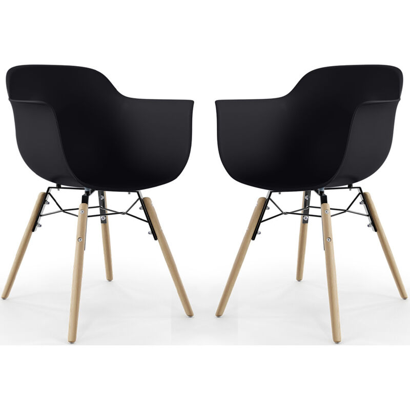 Dining Chair - Scandinavian Design - Wooden Legs - Pack of 2 - Nordika Black