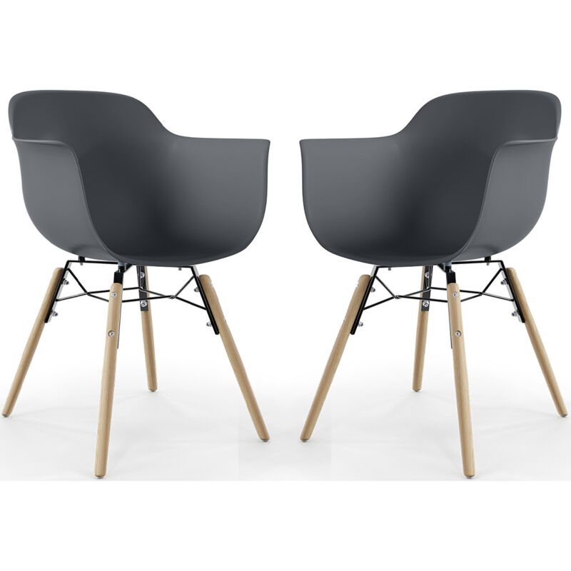 Dining Chair - Scandinavian Design - Wooden Legs - Pack of 2 - Nordika Dark grey