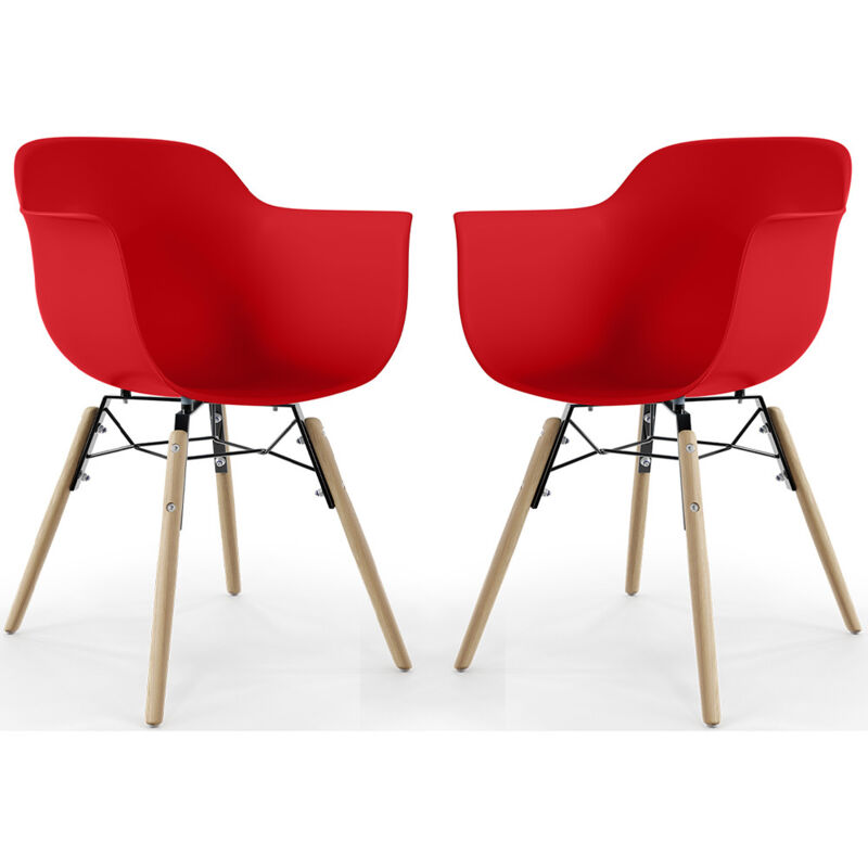 Dining Chair - Scandinavian Design - Wooden Legs - Pack of 2 - Nordika Red