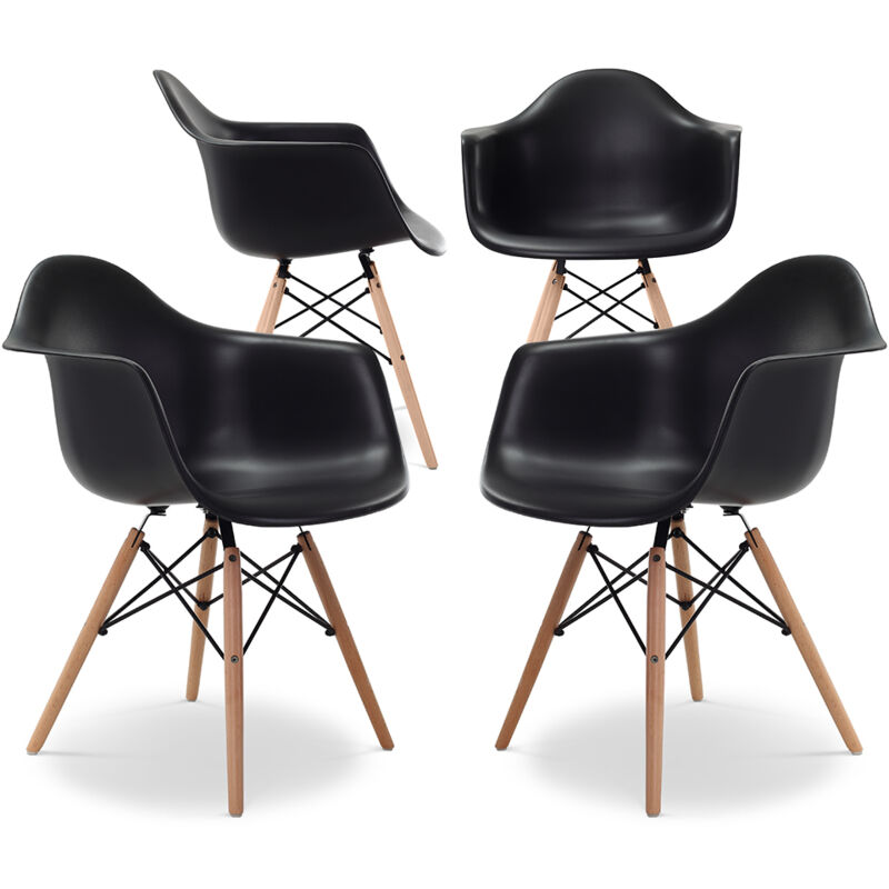 Dining Chair - Scandinavian Design - Wooden Legs - Pack of 4 - Nordika Black