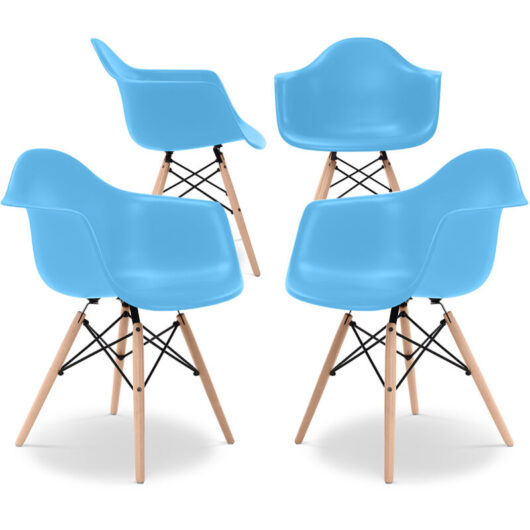 Dining Chair - Scandinavian Design - Wooden Legs - Pack of 4 - Nordika Blue