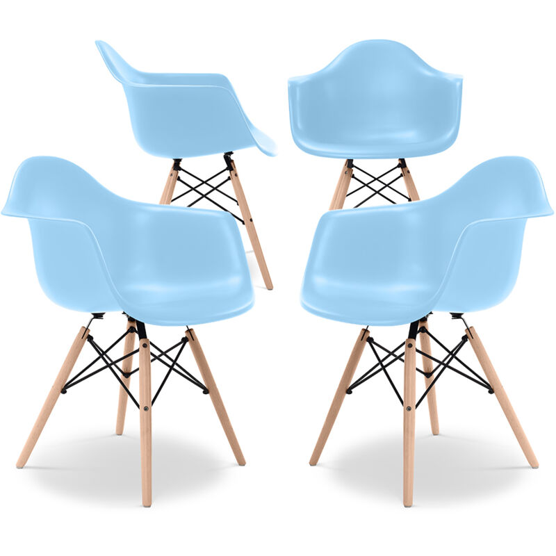 Dining Chair - Scandinavian Design - Wooden Legs - Pack of 4 - Nordika Light blue