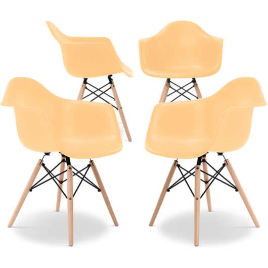 Dining Chair - Scandinavian Design - Wooden Legs - Pack of 4 - Nordika Pastel orange