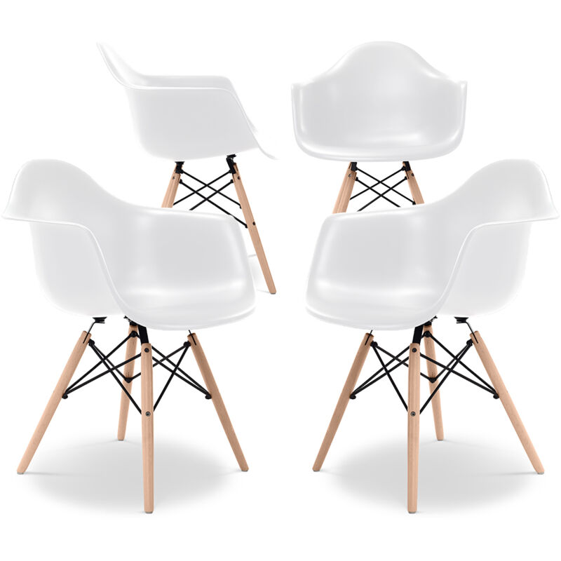 Dining Chair - Scandinavian Design - Wooden Legs - Pack of 4 - Nordika White