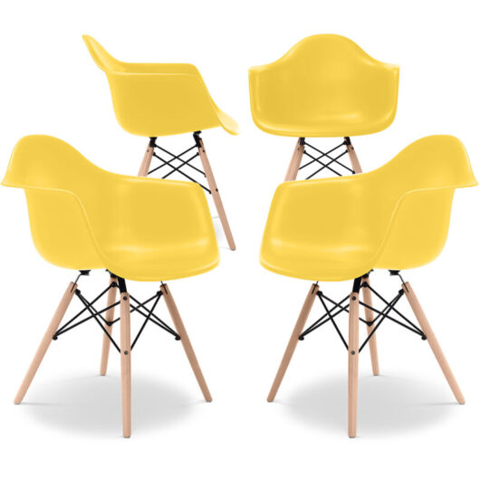 Dining Chair - Scandinavian Design - Wooden Legs - Pack of 4 - Nordika Yellow