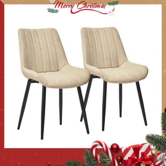 Dining Chair Set Of 2 Faux Leather with Thick Padded Upholstered Seat Back and Metal Legs Kitchen Chairs for Dining Room Counter Lounge Living Room
