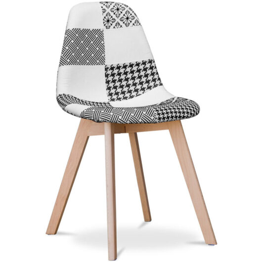 Dining Chair - Upholstered in Black and White Patchwork - Denisse White / Black