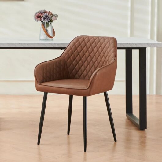 Dining Chairs 1pcs PU Leather Kitchen Chairs Upholstered Seat with Backrest and Armrest Office chair, Brown